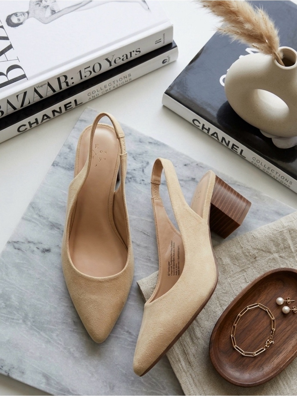 a new day Beige Suede Slingback Block Heels